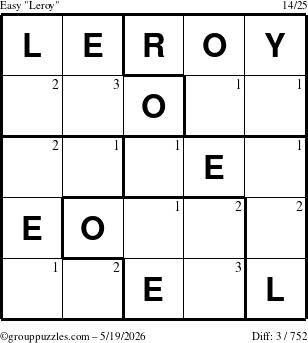 The grouppuzzles.com Easy Leroy puzzle for Tuesday May 19, 2026 with the first 3 steps marked