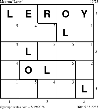The grouppuzzles.com Medium Leroy puzzle for Tuesday May 19, 2026 with all 5 steps marked