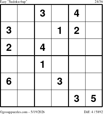 The grouppuzzles.com Easy Sudoku-6up puzzle for Tuesday May 19, 2026