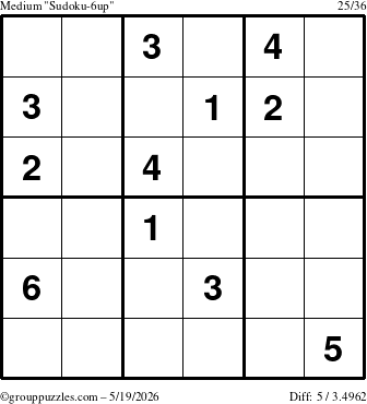 The grouppuzzles.com Medium Sudoku-6up puzzle for Tuesday May 19, 2026