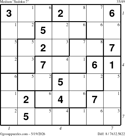 The grouppuzzles.com Medium Sudoku-7 puzzle for Tuesday May 19, 2026 with all 8 steps marked