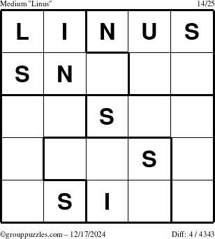 The grouppuzzles.com Medium Linus puzzle for Tuesday December 17, 2024