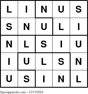 The grouppuzzles.com Answer grid for the Linus puzzle for Tuesday December 17, 2024