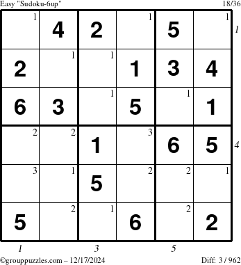 The grouppuzzles.com Easy Sudoku-6up puzzle for Tuesday December 17, 2024 with all 3 steps marked