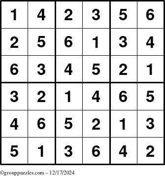 The grouppuzzles.com Answer grid for the Sudoku-6up puzzle for Tuesday December 17, 2024