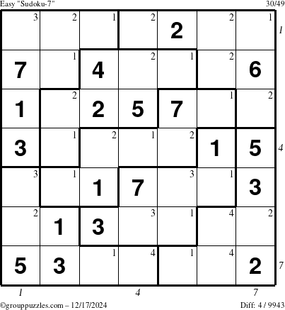 The grouppuzzles.com Easy Sudoku-7 puzzle for Tuesday December 17, 2024 with all 4 steps marked