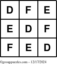 The grouppuzzles.com Answer grid for the TicTac-DEF puzzle for Tuesday December 17, 2024