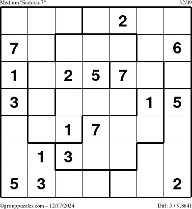 The grouppuzzles.com Medium Sudoku-7 puzzle for Tuesday December 17, 2024