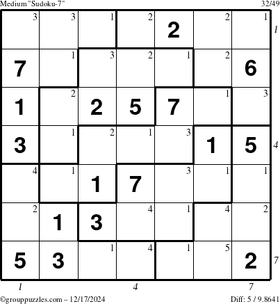 The grouppuzzles.com Medium Sudoku-7 puzzle for Tuesday December 17, 2024 with all 5 steps marked