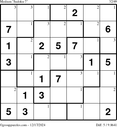 The grouppuzzles.com Medium Sudoku-7 puzzle for Tuesday December 17, 2024 with the first 3 steps marked