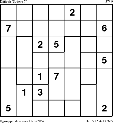 The grouppuzzles.com Difficult Sudoku-7 puzzle for Tuesday December 17, 2024