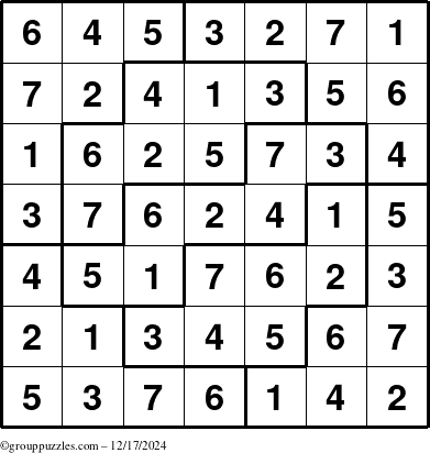 The grouppuzzles.com Answer grid for the Sudoku-7 puzzle for Tuesday December 17, 2024