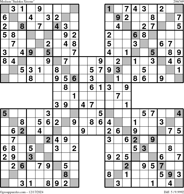 The grouppuzzles.com Medium Sudoku-Xtreme puzzle for Tuesday December 17, 2024