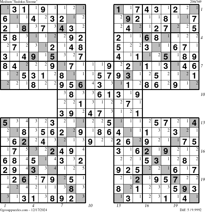 The grouppuzzles.com Medium Sudoku-Xtreme puzzle for Tuesday December 17, 2024 with all 5 steps marked