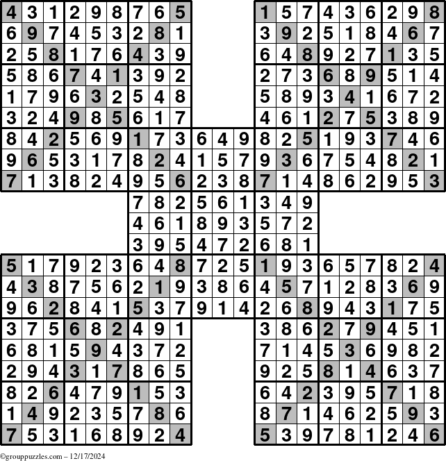 The grouppuzzles.com Answer grid for the Sudoku-Xtreme puzzle for Tuesday December 17, 2024