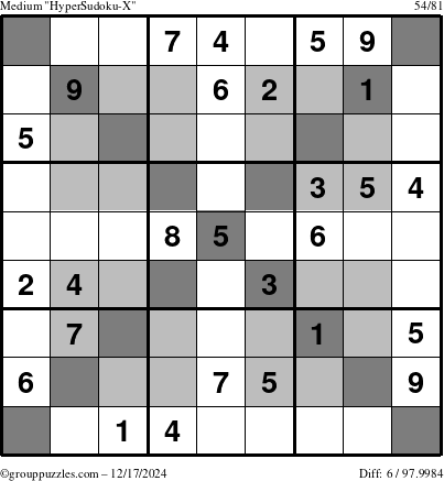 The grouppuzzles.com Medium HyperSudoku-X puzzle for Tuesday December 17, 2024