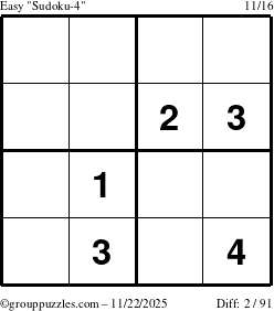 The grouppuzzles.com Easy Sudoku-4 puzzle for Saturday November 22, 2025