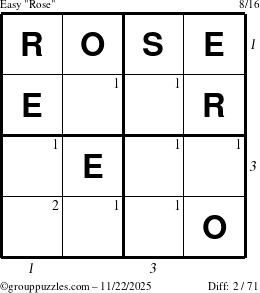 The grouppuzzles.com Easy Rose puzzle for Saturday November 22, 2025 with all 2 steps marked