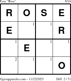The grouppuzzles.com Easy Rose puzzle for Saturday November 22, 2025 with the first 2 steps marked