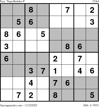 The grouppuzzles.com Easy SuperSudoku-8 puzzle for Saturday November 22, 2025