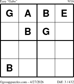 The grouppuzzles.com Easy Gabe puzzle for Monday April 27, 2026
