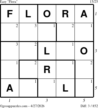 The grouppuzzles.com Easy Flora puzzle for Monday April 27, 2026 with all 3 steps marked