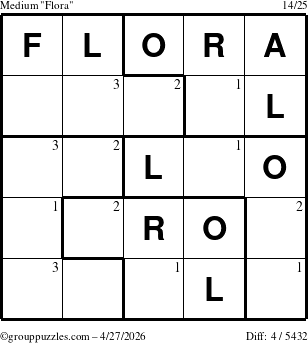 The grouppuzzles.com Medium Flora puzzle for Monday April 27, 2026 with the first 3 steps marked