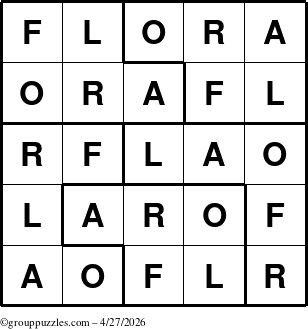 The grouppuzzles.com Answer grid for the Flora puzzle for Monday April 27, 2026