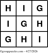 The grouppuzzles.com Answer grid for the TicTac-GHI puzzle for Monday April 27, 2026