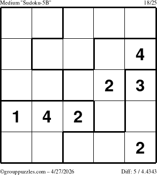 The grouppuzzles.com Medium Sudoku-5B puzzle for Monday April 27, 2026