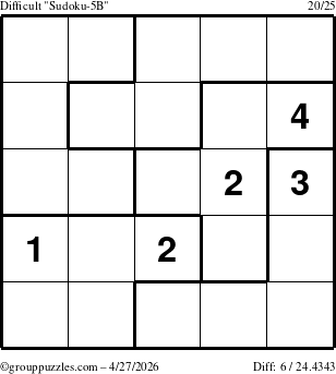 The grouppuzzles.com Difficult Sudoku-5B puzzle for Monday April 27, 2026