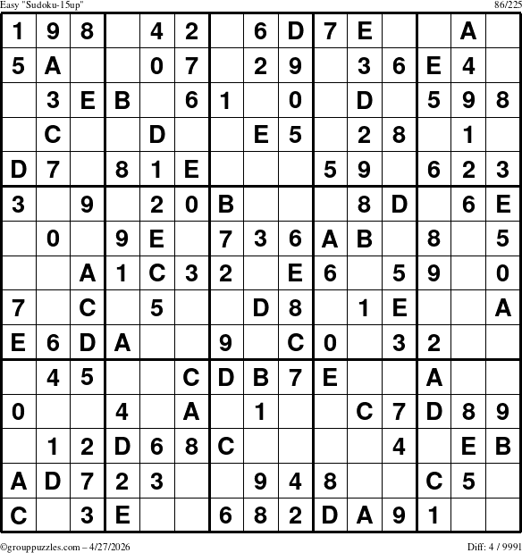 The grouppuzzles.com Easy Sudoku-15up puzzle for Monday April 27, 2026