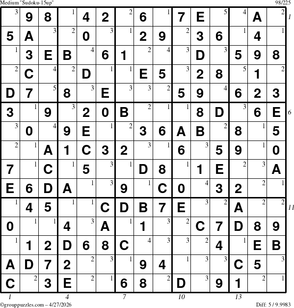 The grouppuzzles.com Medium Sudoku-15up puzzle for Monday April 27, 2026 with all 5 steps marked