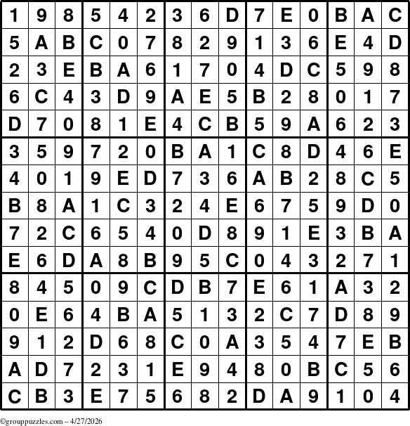 The grouppuzzles.com Answer grid for the Sudoku-15up puzzle for Monday April 27, 2026