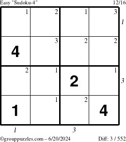 The grouppuzzles.com Easy Sudoku-4 puzzle for Thursday June 20, 2024 with all 3 steps marked