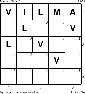 The grouppuzzles.com Medium Vilma puzzle for Thursday June 20, 2024 with all 4 steps marked