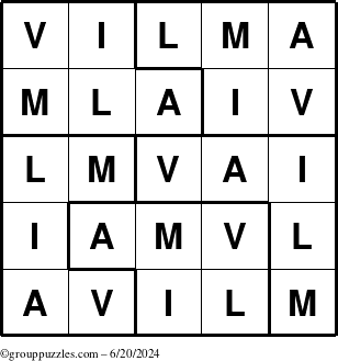 The grouppuzzles.com Answer grid for the Vilma puzzle for Thursday June 20, 2024