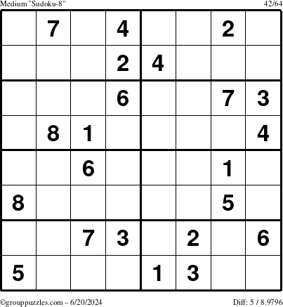 The grouppuzzles.com Medium Sudoku-8 puzzle for Thursday June 20, 2024