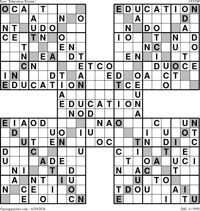 The grouppuzzles.com Easy Education-Xtreme puzzle for Thursday June 20, 2024