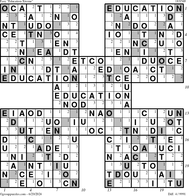 The grouppuzzles.com Easy Education-Xtreme puzzle for Thursday June 20, 2024 with all 4 steps marked