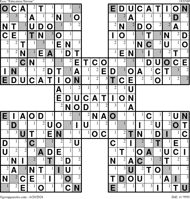 The grouppuzzles.com Easy Education-Xtreme puzzle for Thursday June 20, 2024 with the first 3 steps marked