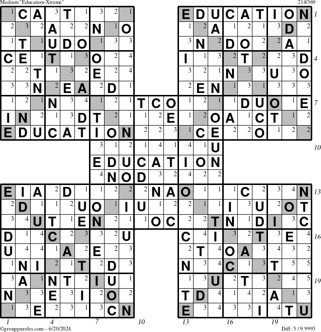 The grouppuzzles.com Medium Education-Xtreme puzzle for Thursday June 20, 2024 with all 5 steps marked