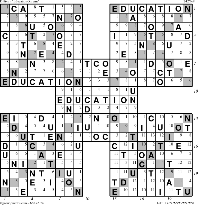 The grouppuzzles.com Difficult Education-Xtreme puzzle for Thursday June 20, 2024 with all 13 steps marked