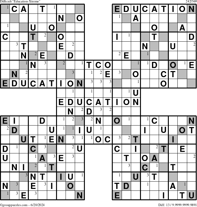 The grouppuzzles.com Difficult Education-Xtreme puzzle for Thursday June 20, 2024 with the first 3 steps marked