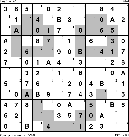 The grouppuzzles.com Easy tpsmith puzzle for Thursday June 20, 2024 with the first 3 steps marked