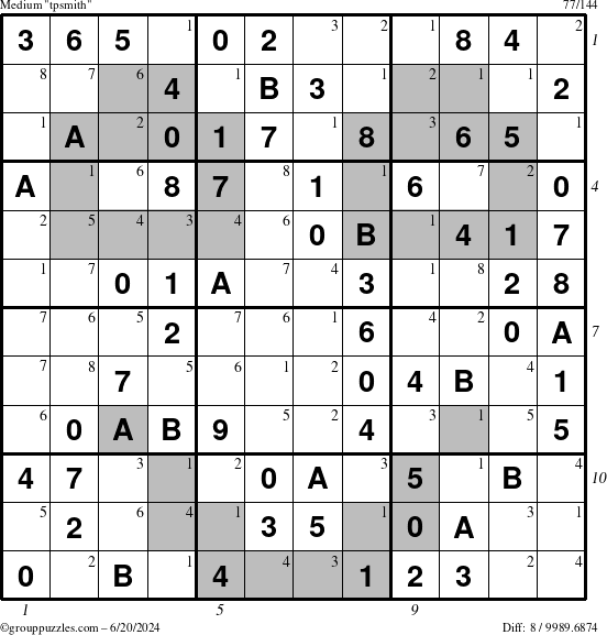 The grouppuzzles.com Medium tpsmith puzzle for Thursday June 20, 2024, suitable for printing, with all 8 steps marked