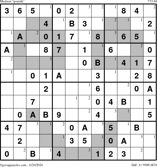 The grouppuzzles.com Medium tpsmith puzzle for Thursday June 20, 2024 with the first 3 steps marked