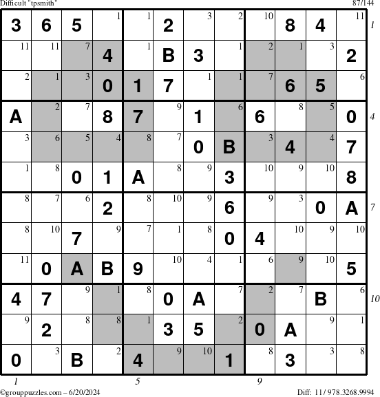 The grouppuzzles.com Difficult tpsmith puzzle for Thursday June 20, 2024 with all 11 steps marked