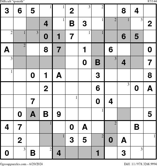 The grouppuzzles.com Difficult tpsmith puzzle for Thursday June 20, 2024 with the first 3 steps marked