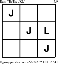 The grouppuzzles.com Easy TicTac-JKL puzzle for Sunday May 25, 2025